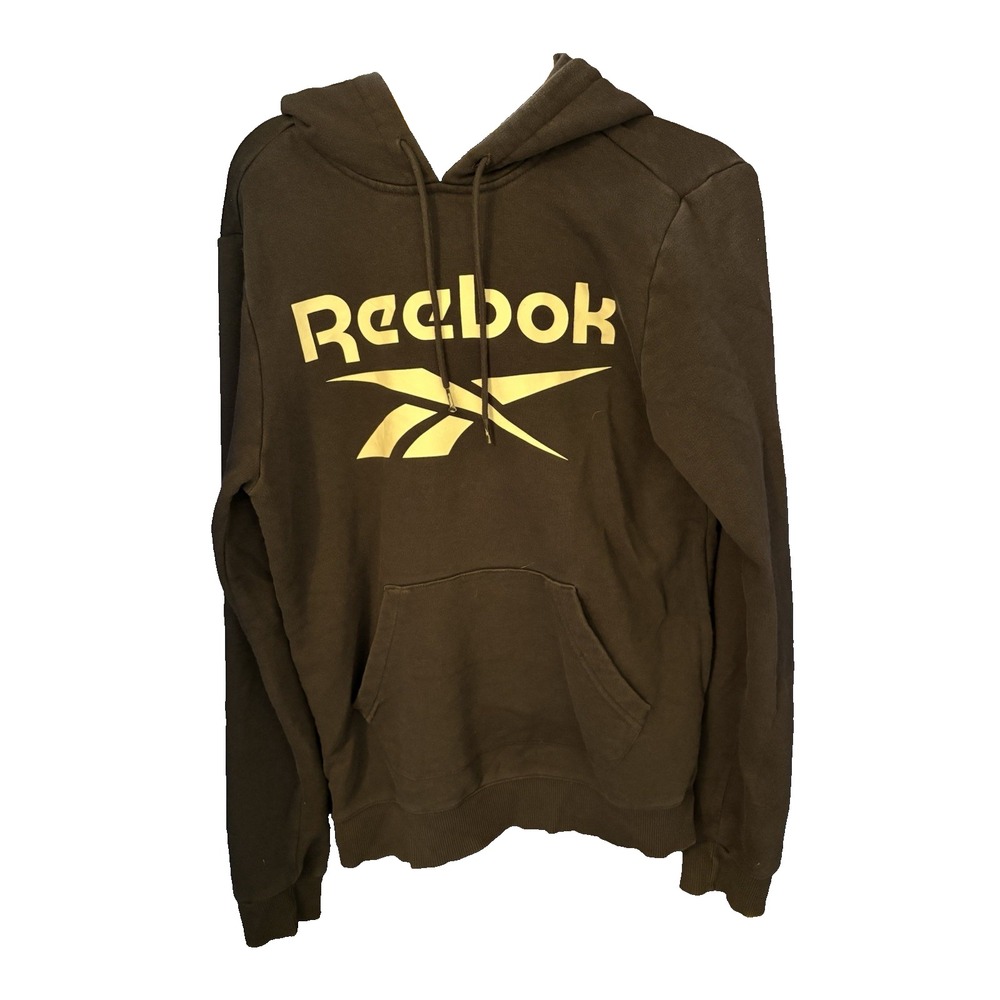 REEBOK Men's Black Hoodie Sweatshirt Pullover Spellout Logo Athleisure Gym S
